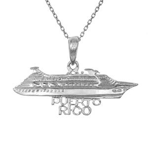 925 Sterling Silver Puerto Rico Cruise Ship Travel Charm Necklace Pendant Chain
